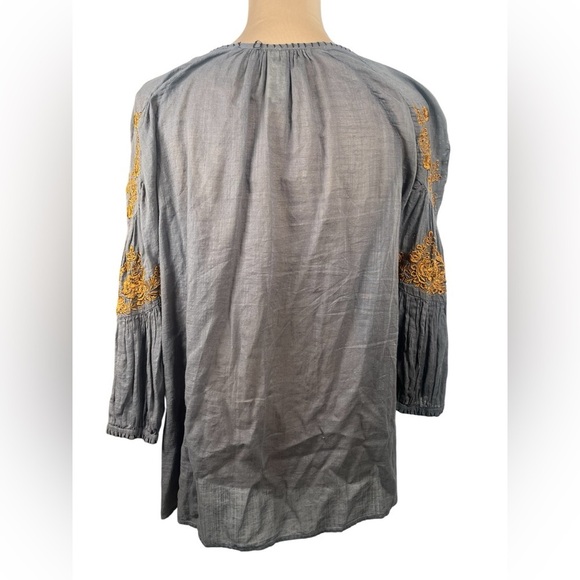Anthropologie Floreat Charcoal Blouse with Mustard Color Embroidery Size 2 - Picture 2 of 11